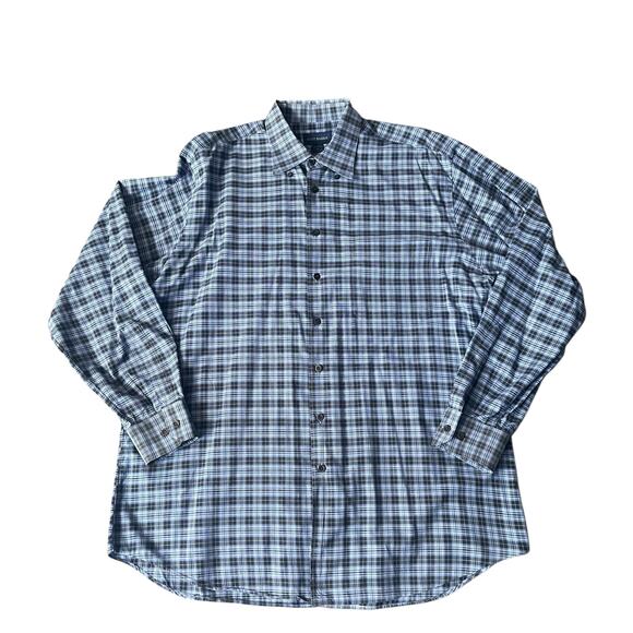 Scott Barber Men's Button-Down Sport Shirt Blue Black Plaid 100% Cotton Size XL - Picture 1 of 6
